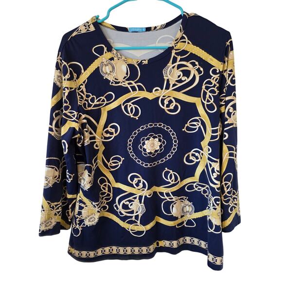 J Mclaughin Womens Nautical Print 3/4 Sleeve Catalina Cloth Top Size XL Blue - Picture 1 of 3